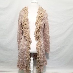 Milano Cardigan Pink Blush Nude Fuzzy Fringe Yarn